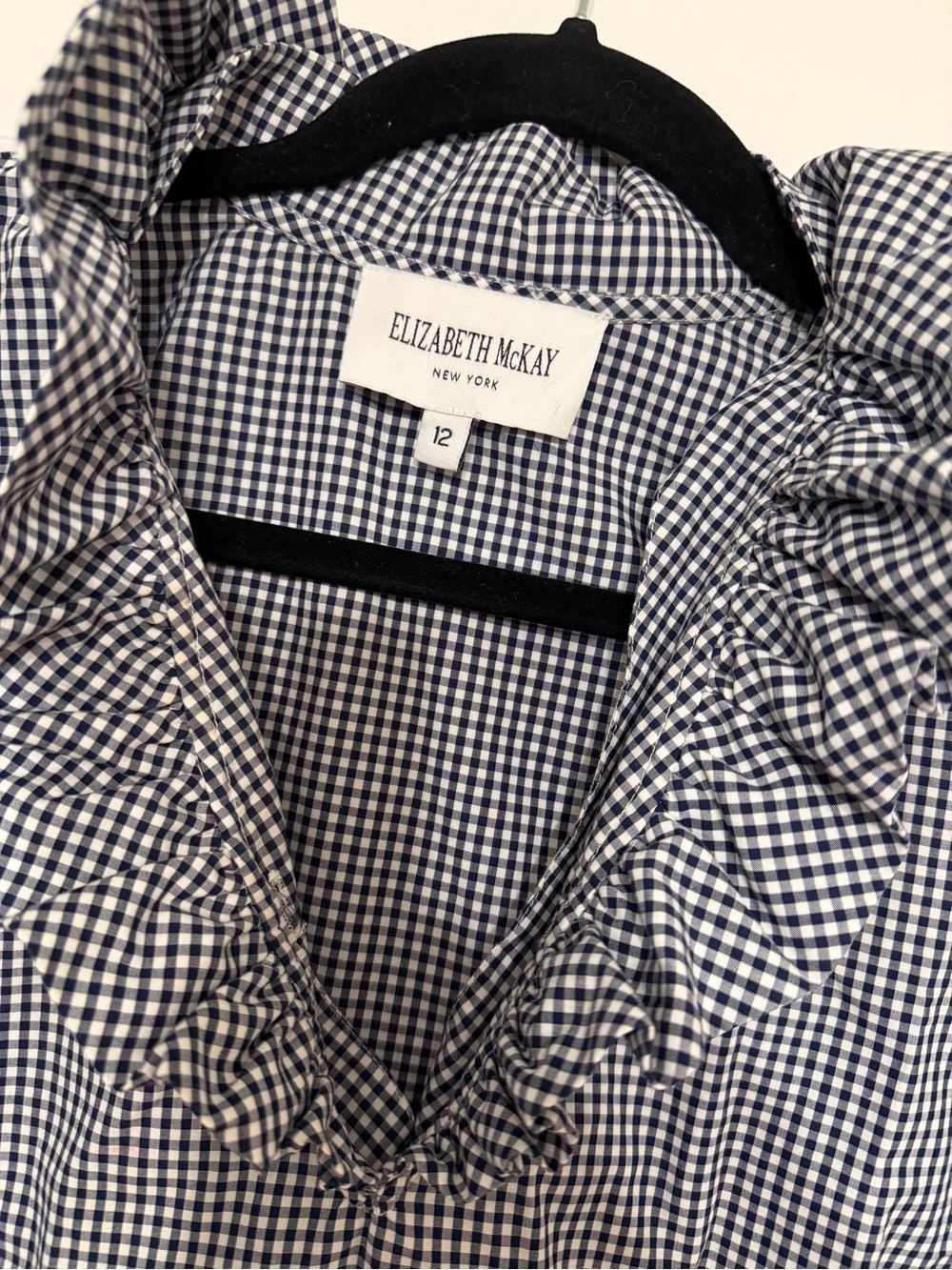 Elizabeth McKay Navy & White Gingham Ruffle V-Neck Blouse - Picture 2 of 8